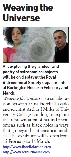 Weaving the Universe, a collaboration between artist Fiorella Lavado and scientist Arthur I Miller